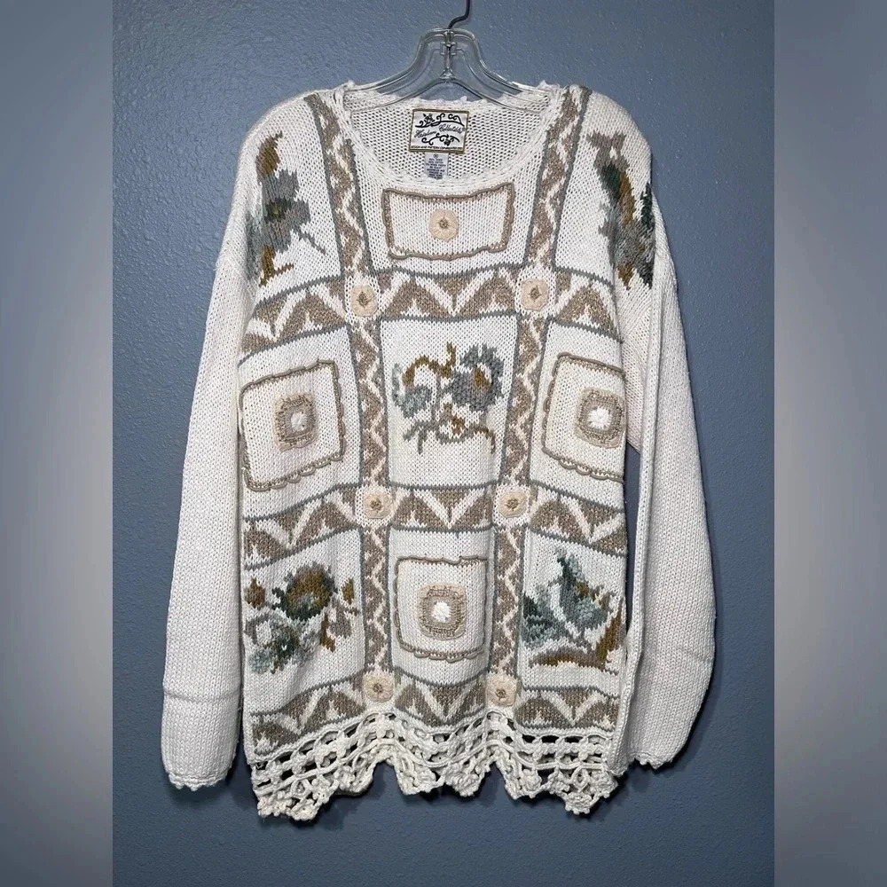 Heirloom Collectibles Vintage Embroidered Crochet Sweater Women's Sz Med EUC.